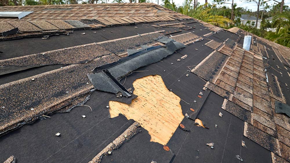 Damaged roof after severe storm