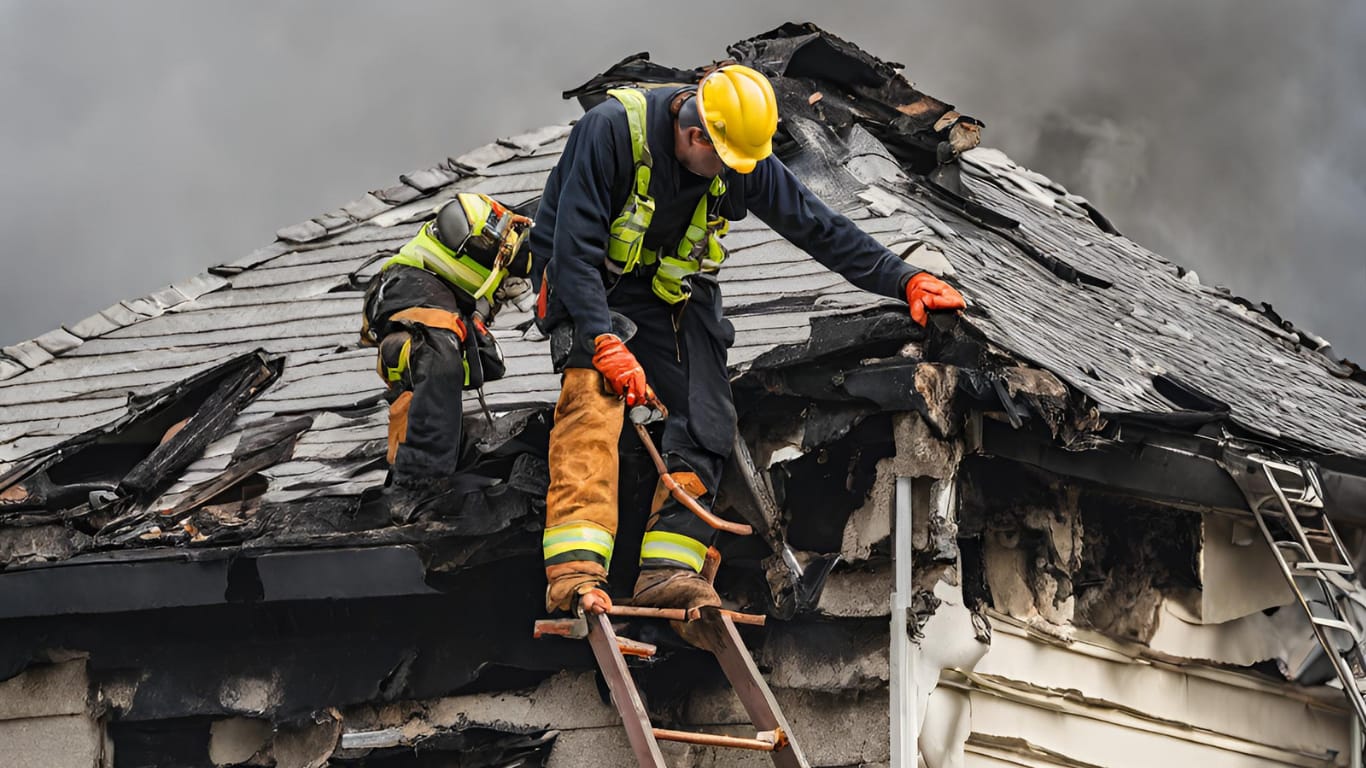 Checking structural integrity of fire damaged house